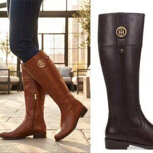 Tommy Hilfiger Imina Block Heel Zip-Up Riding Boot Dark Brown Size 8.5